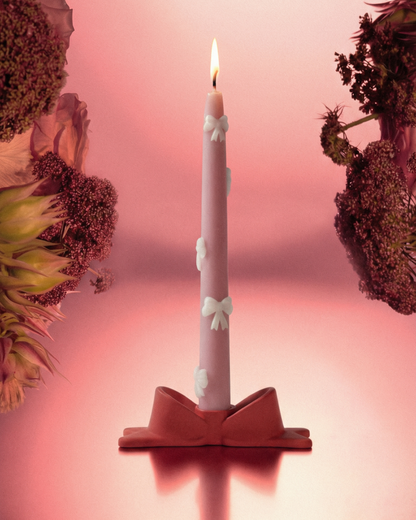 Pink Taper Candle with Bows